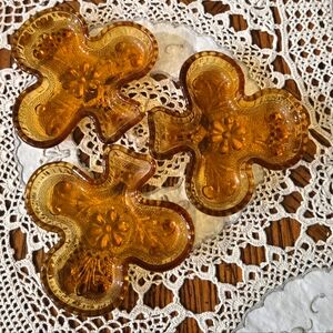 Amber Glass Clover Shaped Trinket Dishes Set Of 3